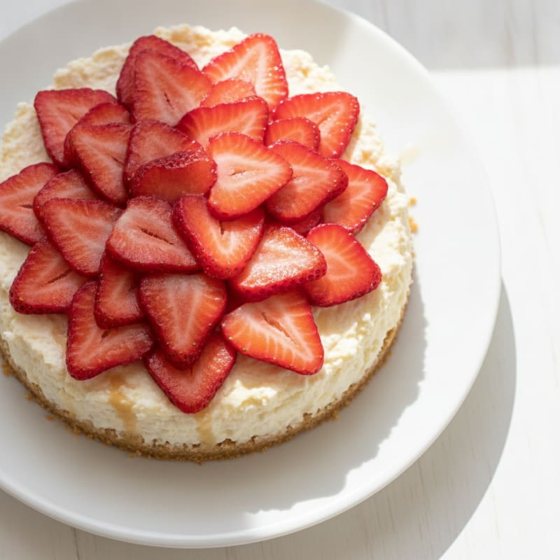 Creamy Cottage Cheese Protein Cheesecake with Fresh Strawberries