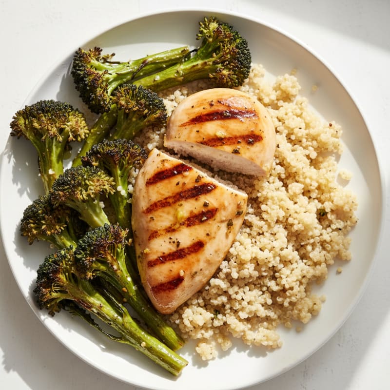 Grilled Chicken Breast with Quinoa and Roasted Broccoli