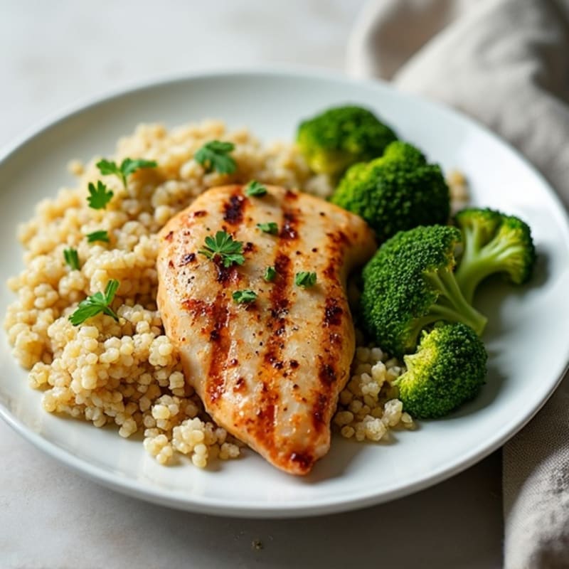 Grilled Chicken Breast with Quinoa and Roasted Broccoli