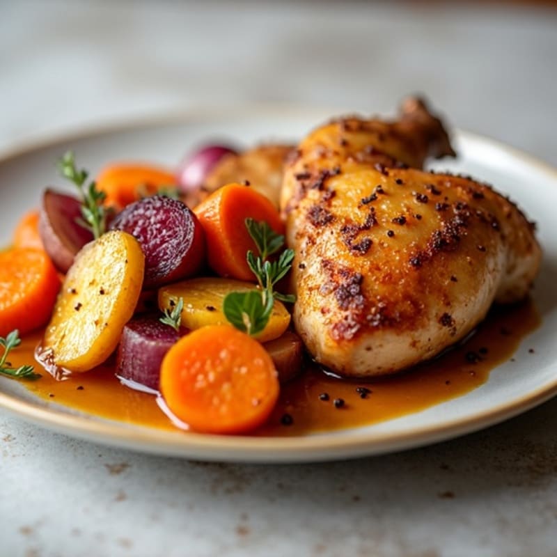 Crispy Baked Chicken Thighs with Roasted Root Vegetables