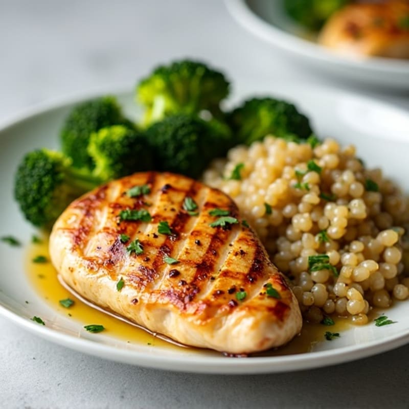 Grilled Chicken Breast with Quinoa and Roasted Broccoli