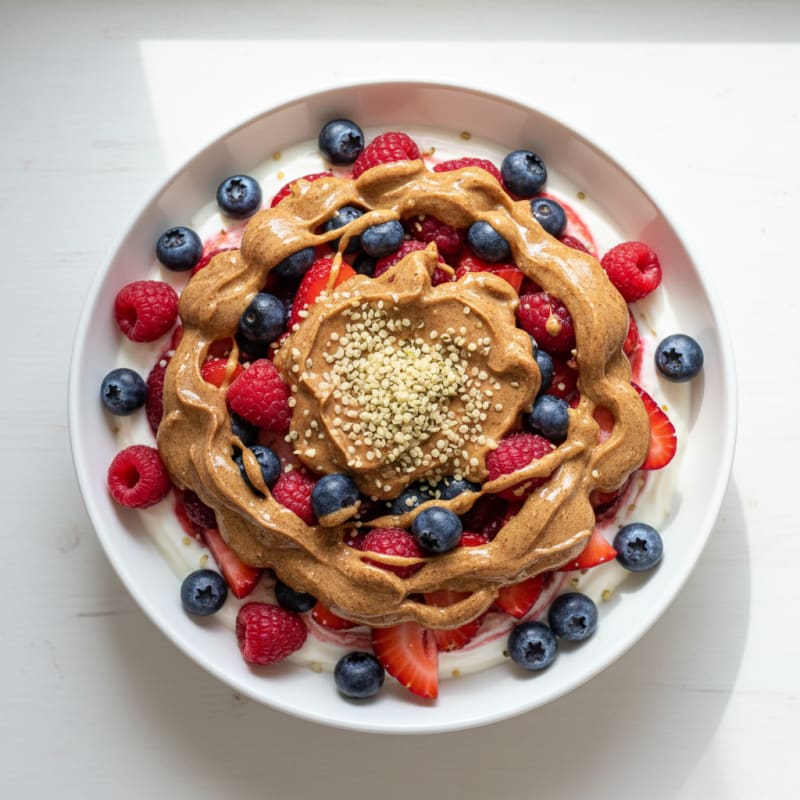 Greek Yogurt Protein Parfait with Mixed Berries and Almond Butter