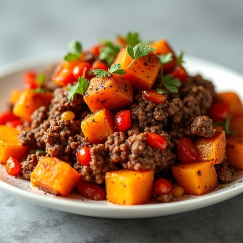 Spiced Minced Beef and Crispy Sweet Potato Hash