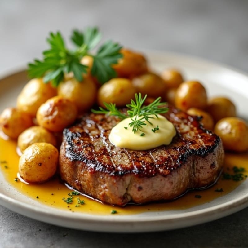 Herb-Garlic Butter Seared Steak with Roasted Baby Potatoes