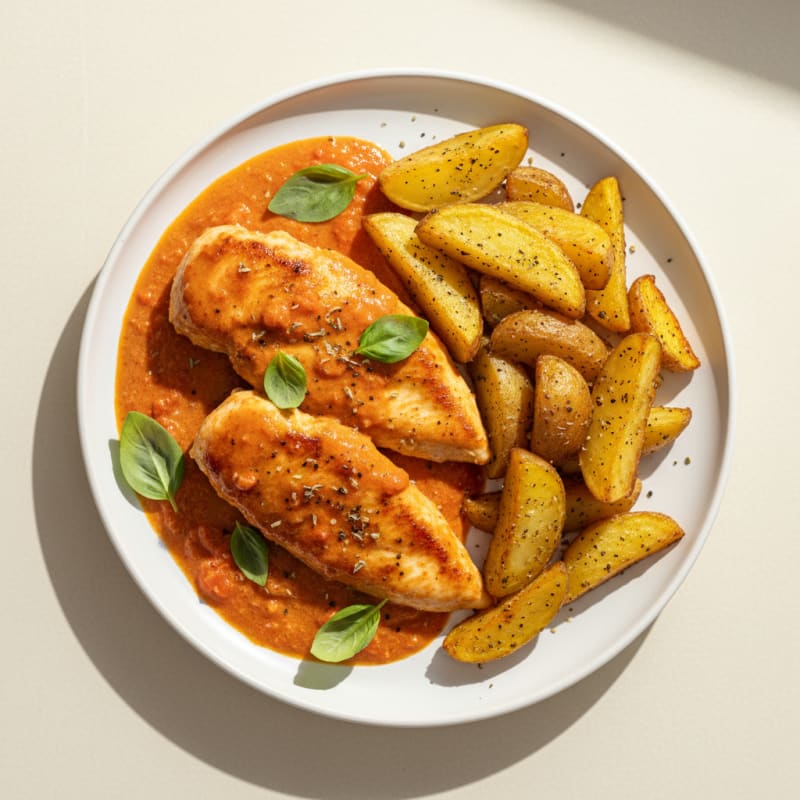 Creamy Tomato Chicken and Roasted Potatoes