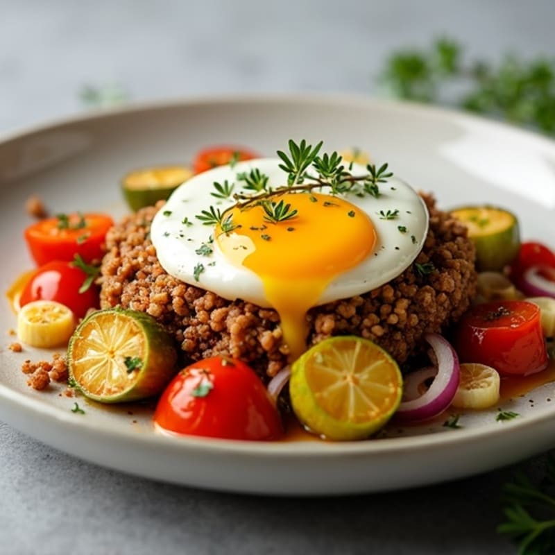 Herb-Seasoned Ground Turkey and Roasted Vegetable Skillet