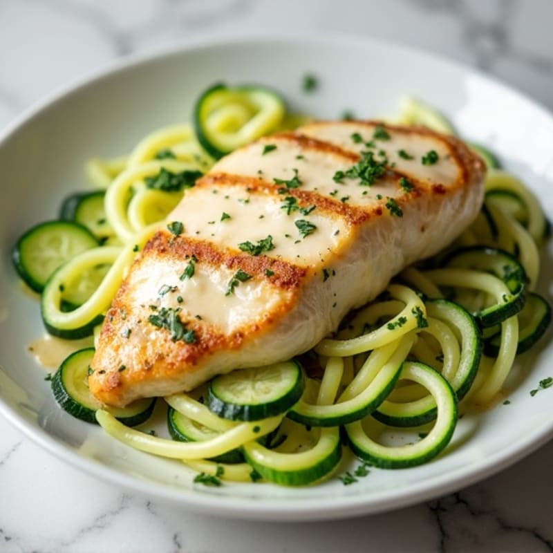 Creamy Cauliflower Alfredo Chicken with Zucchini Noodles