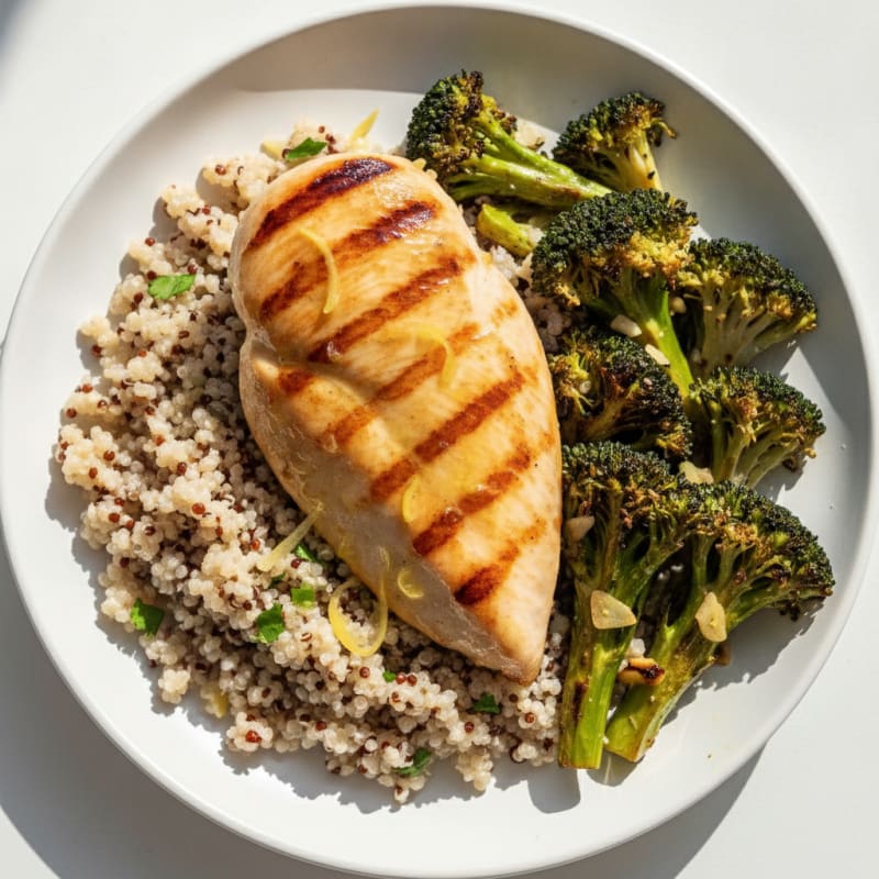 Grilled Chicken Breast with Quinoa and Roasted Broccoli
