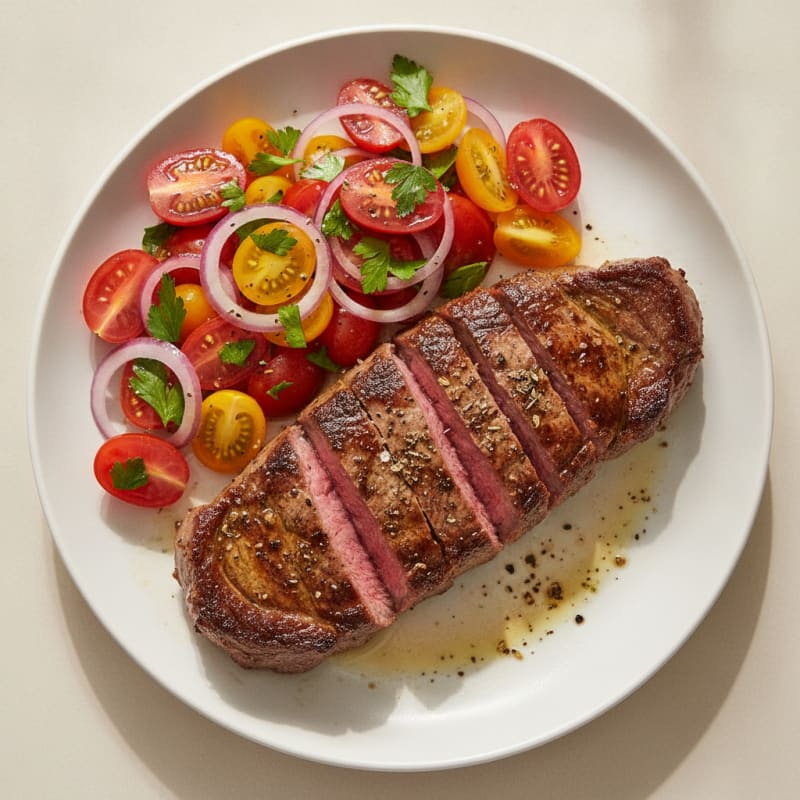 Skirt Steak with Tomato and Onion Salad