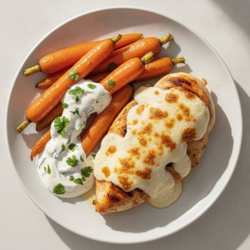 Grilled Chicken with Roasted Carrots and Mozzarella