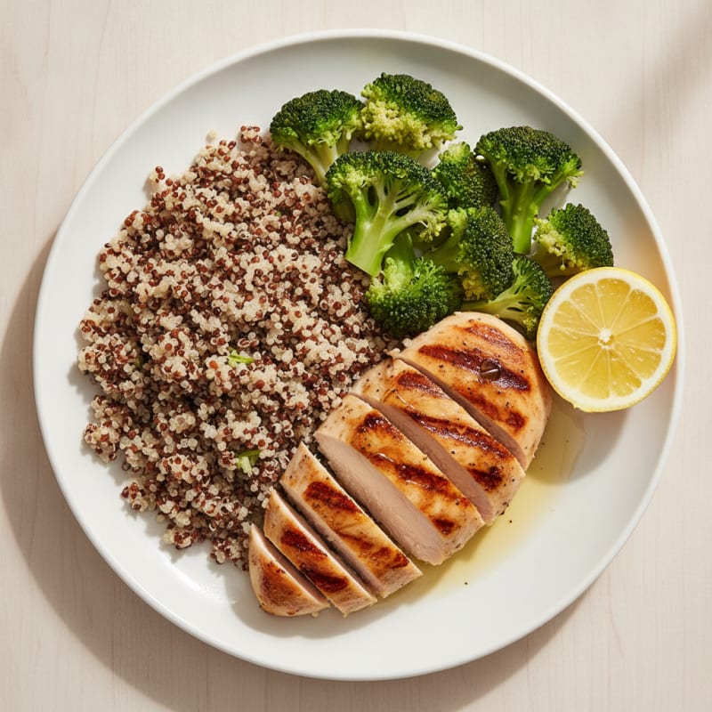 Grilled Chicken Breast with Quinoa and Steamed Broccoli