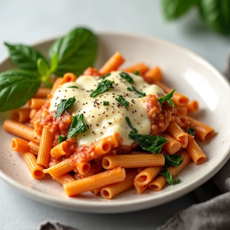 Creamy Baked Ziti with Lean Turkey and Spinach