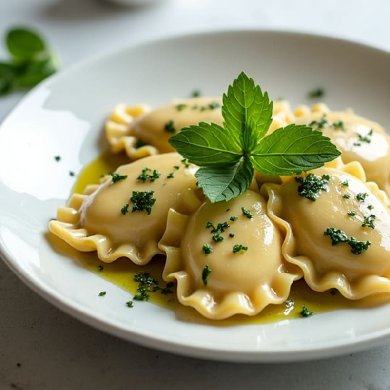 Creamy Spinach Ricotta Ravioli with Herb Sauce