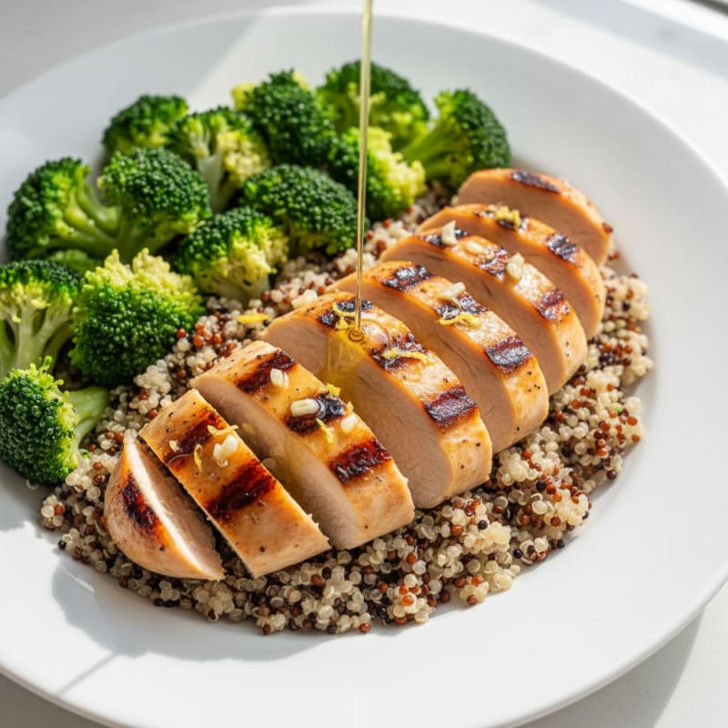 Grilled Chicken Breast with Quinoa and Steamed Broccoli