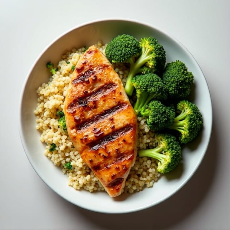 Grilled Chicken Breast with Roasted Broccoli and Quinoa