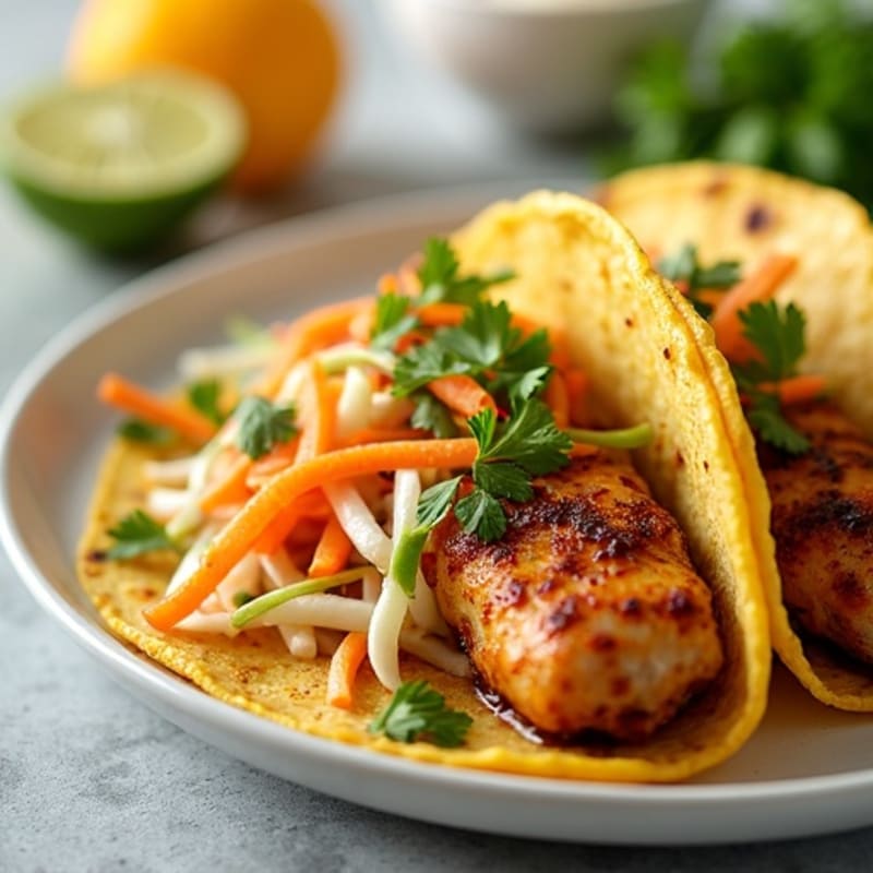 Crispy Citrus-Garlic Chicken Tacos with Fresh Slaw