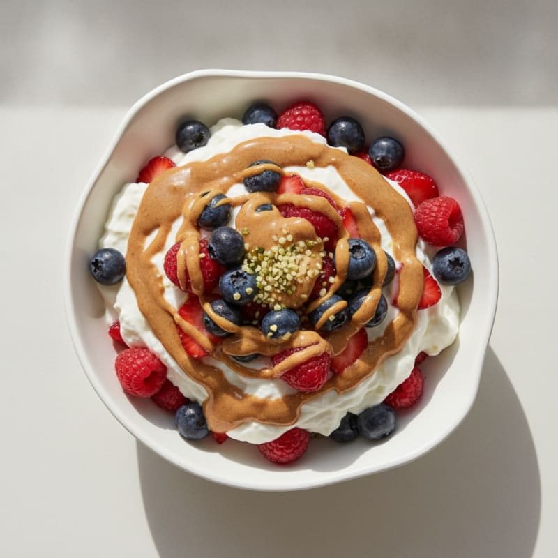 Greek Yogurt Protein Parfait with Mixed Berries and Almond Butter