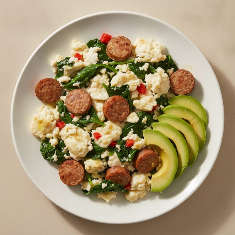 Egg White Scramble with Turkey Sausage and Spinach