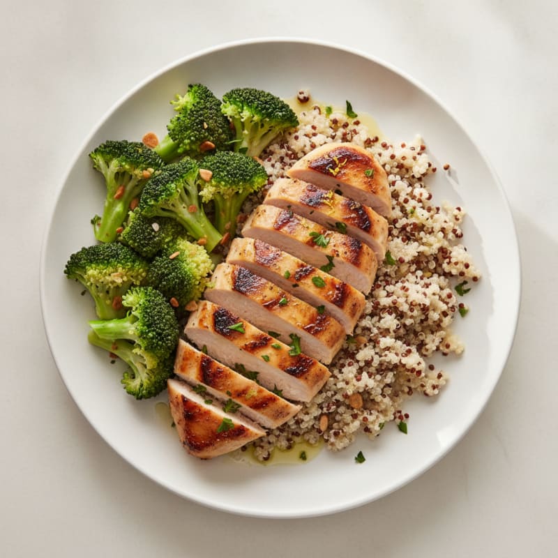 Grilled Chicken Breast with Quinoa and Steamed Broccoli