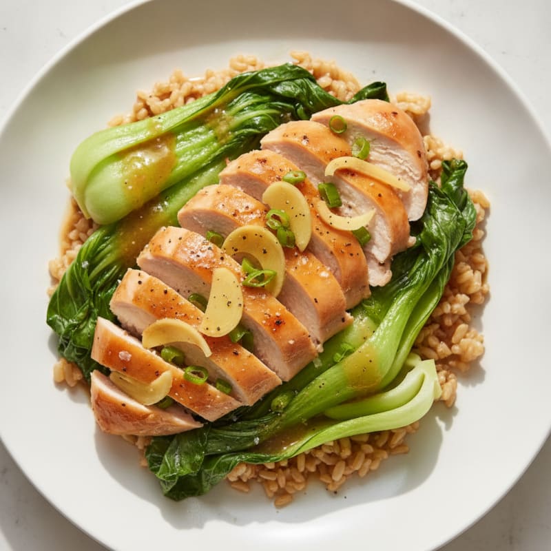 Ginger-Scallion Steamed Chicken with Bok Choy