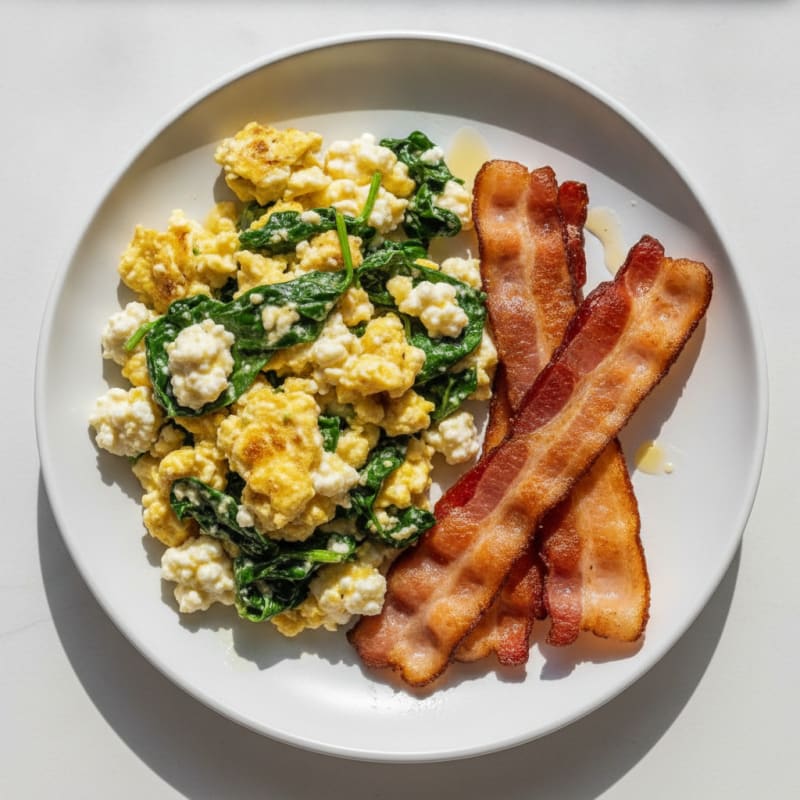 Cottage Cheese Scramble with Spinach and Turkey Bacon