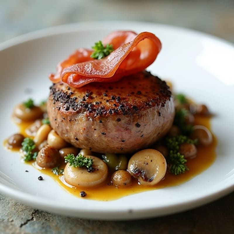 Herb-Crusted Beef Tenderloin with Savory Mushroom Duxelles and Crispy Prosciutto