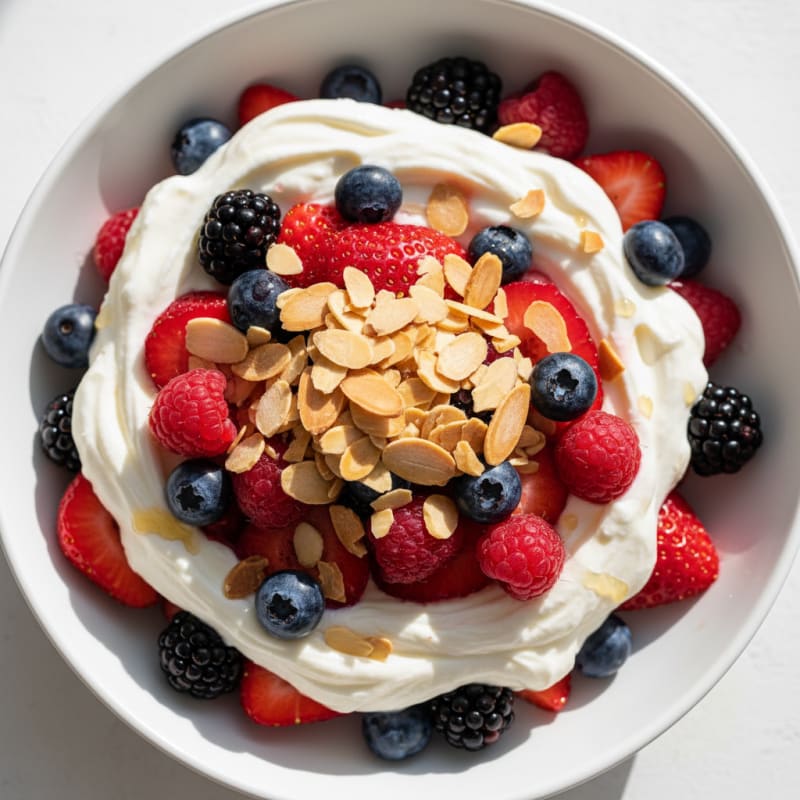 Greek Yogurt Protein Parfait with Mixed Berries and Almonds