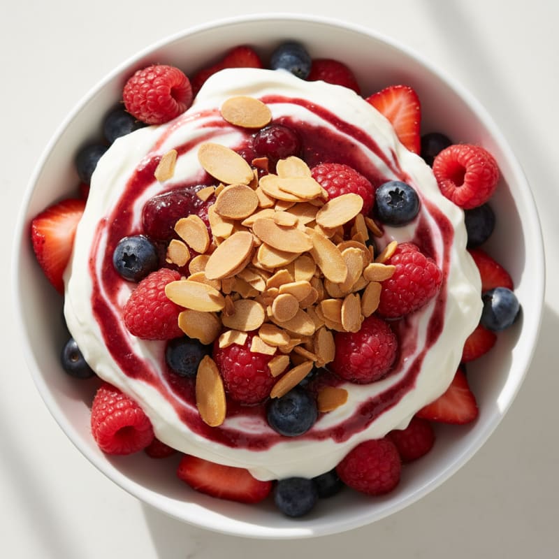 Greek Yogurt Protein Parfait with Mixed Berries and Almonds