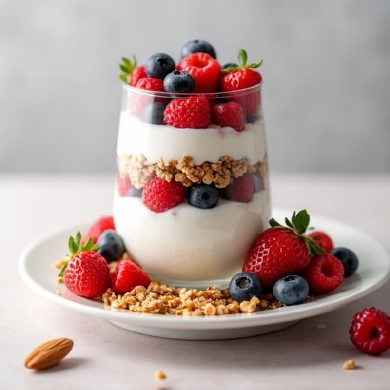 Greek Yogurt Parfait with Mixed Berries and Almonds