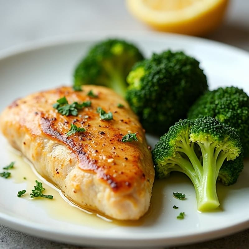 Lemon-Garlic Pan-Seared Chicken with Roasted Broccoli