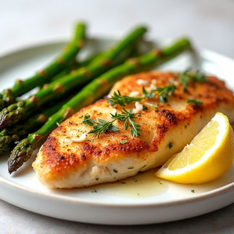 Crispy Lemon-Herb Chicken Breast with Roasted Asparagus