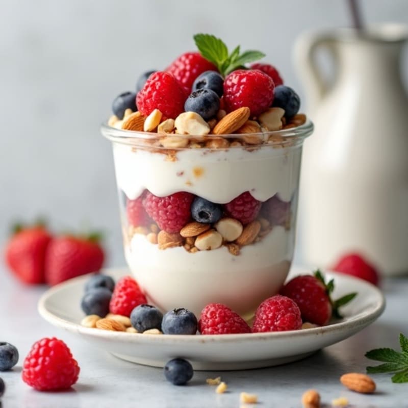 Greek Yogurt Protein Parfait with Mixed Berries and Almonds