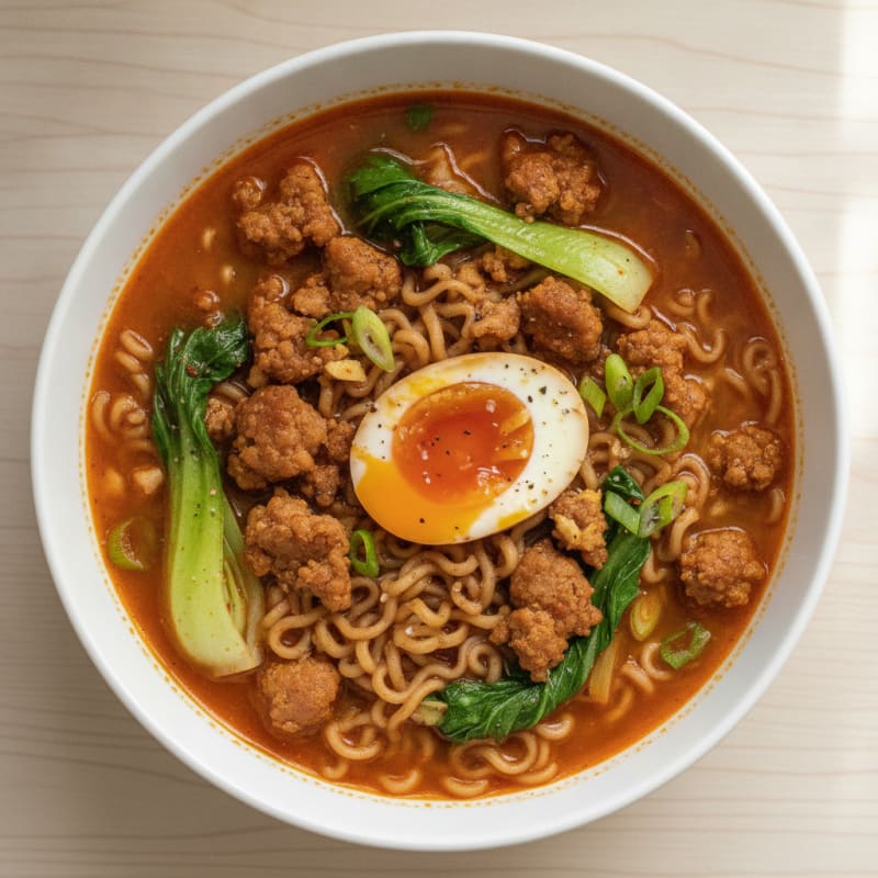 Sriracha Pork Ramen Soup with Jammy Egg