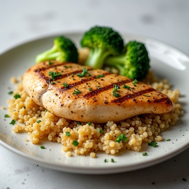 Grilled Chicken Breast with Quinoa and Roasted Broccoli