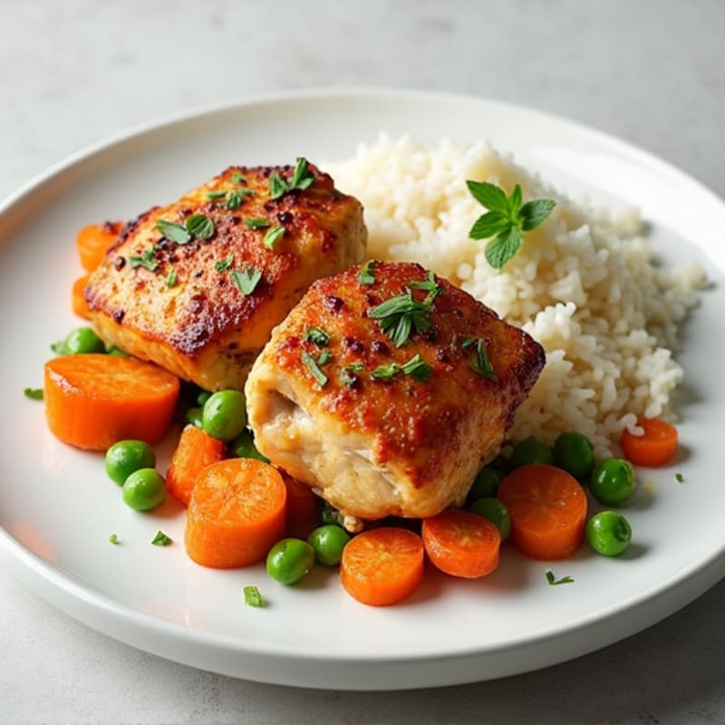Oven-Baked Chicken Thighs with Roasted Carrots and Rice