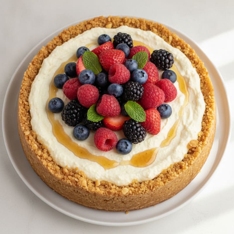 Greek Yogurt Protein Cheesecake with Mixed Berries