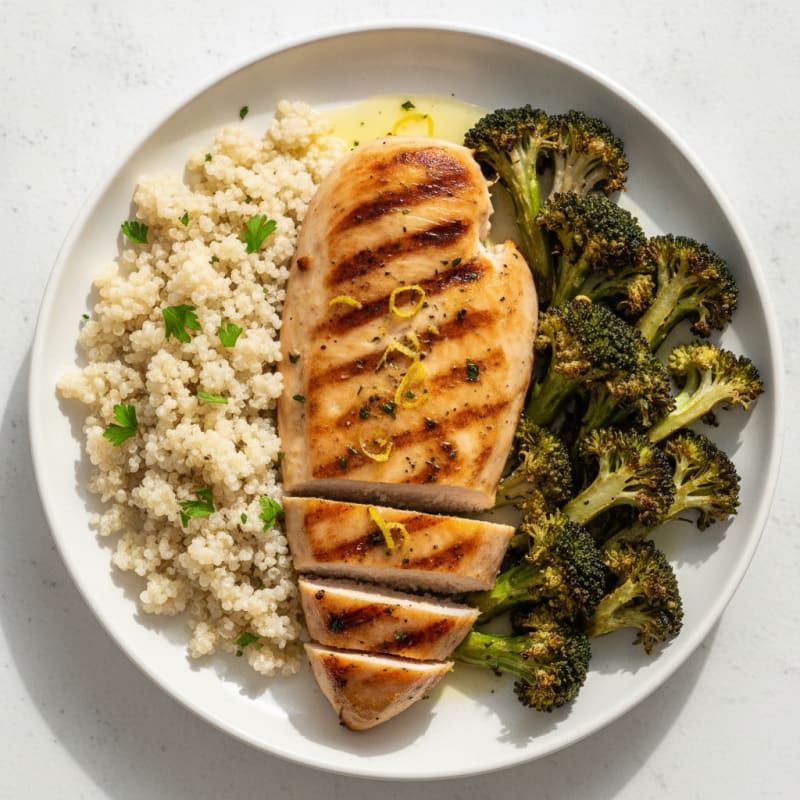 Grilled Chicken Breast with Quinoa and Roasted Broccoli