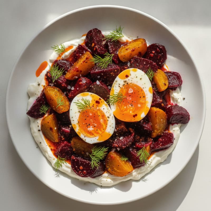 Spicy Eggs with Roasted Beetroot Plate