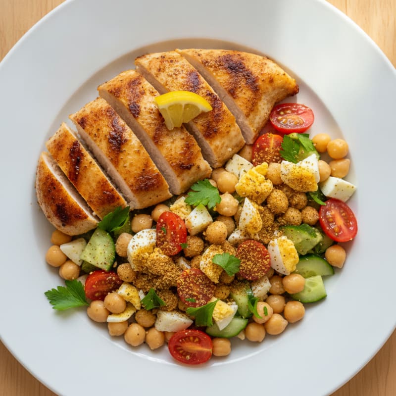 Grilled Chicken Breast with Crunchy Garbanzo Bean Salad