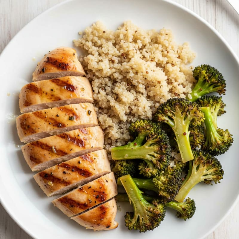 Grilled Chicken Breast with Quinoa and Roasted Broccoli