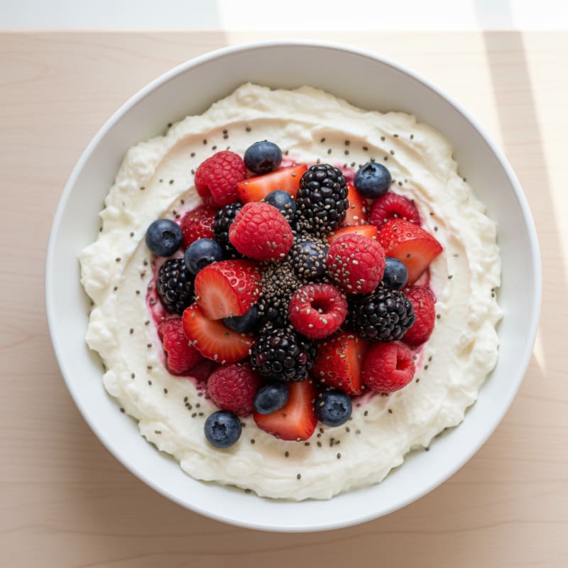Greek Yogurt Protein Pudding with Mixed Berries