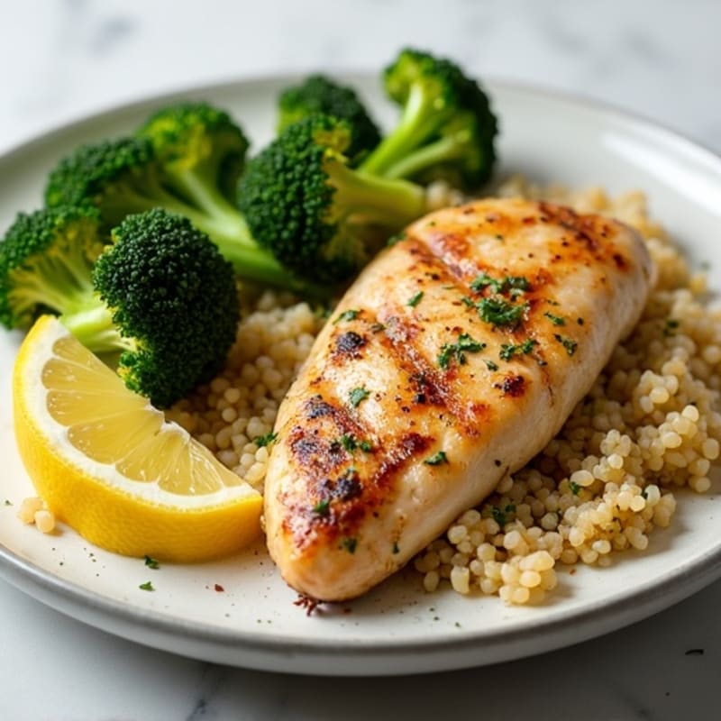 Grilled Lemon-Garlic Chicken Breast with Quinoa and Roasted Broccoli
