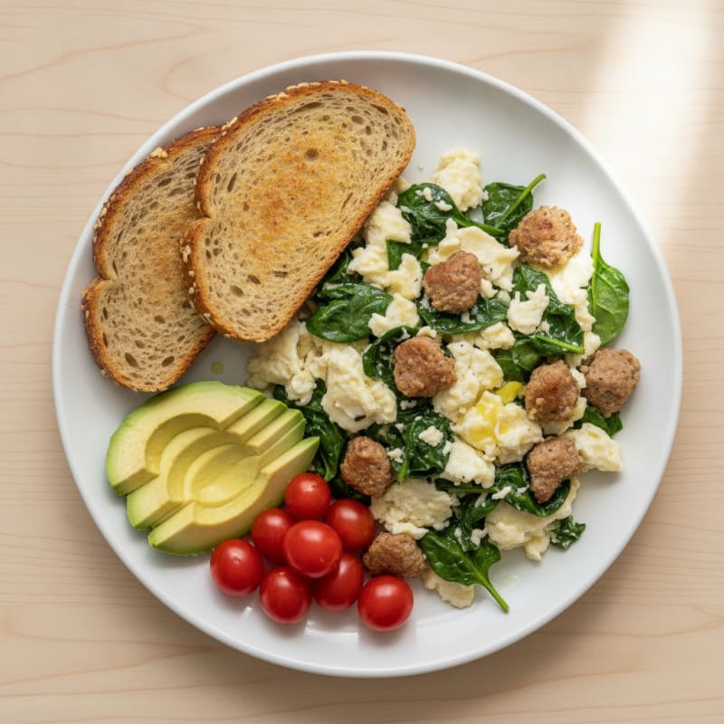 Egg White Scramble with Turkey Sausage and Spinach