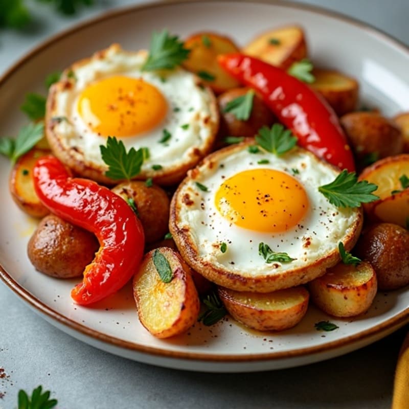 Sheet Pan Roasted Eggs with Crispy Potatoes and Bell Peppers