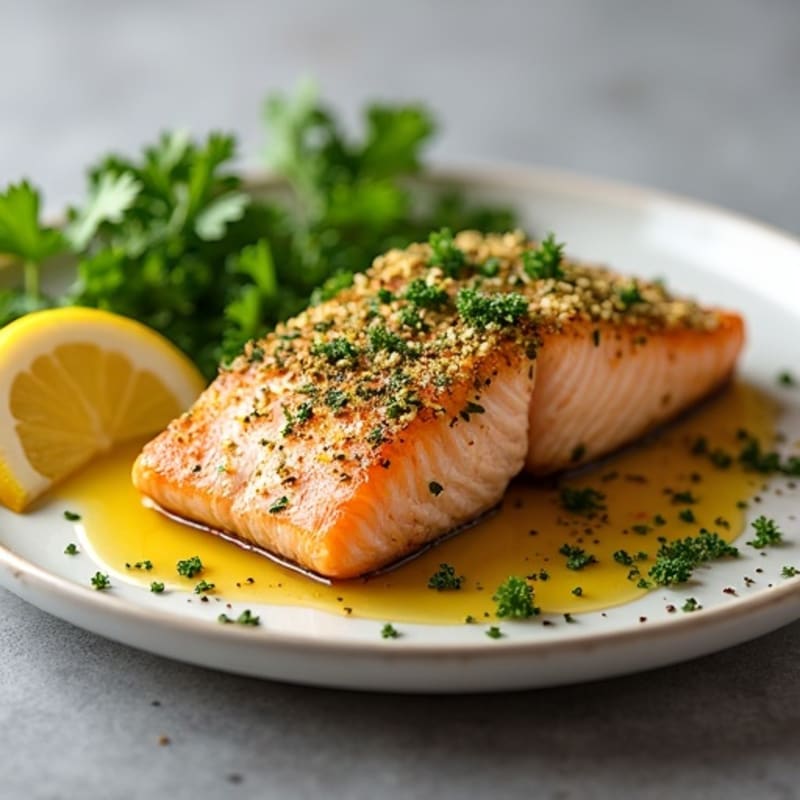 Herb-Crusted Pan Seared Salmon with Lemon