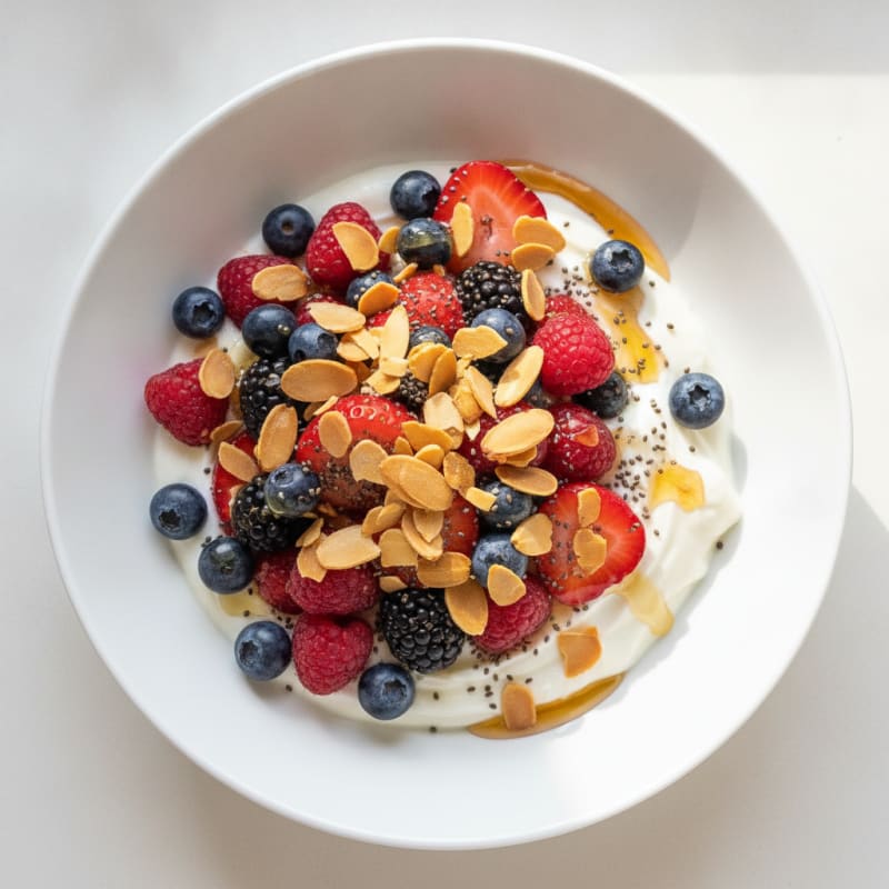 Greek Yogurt Bowl with Mixed Berries and Almonds
