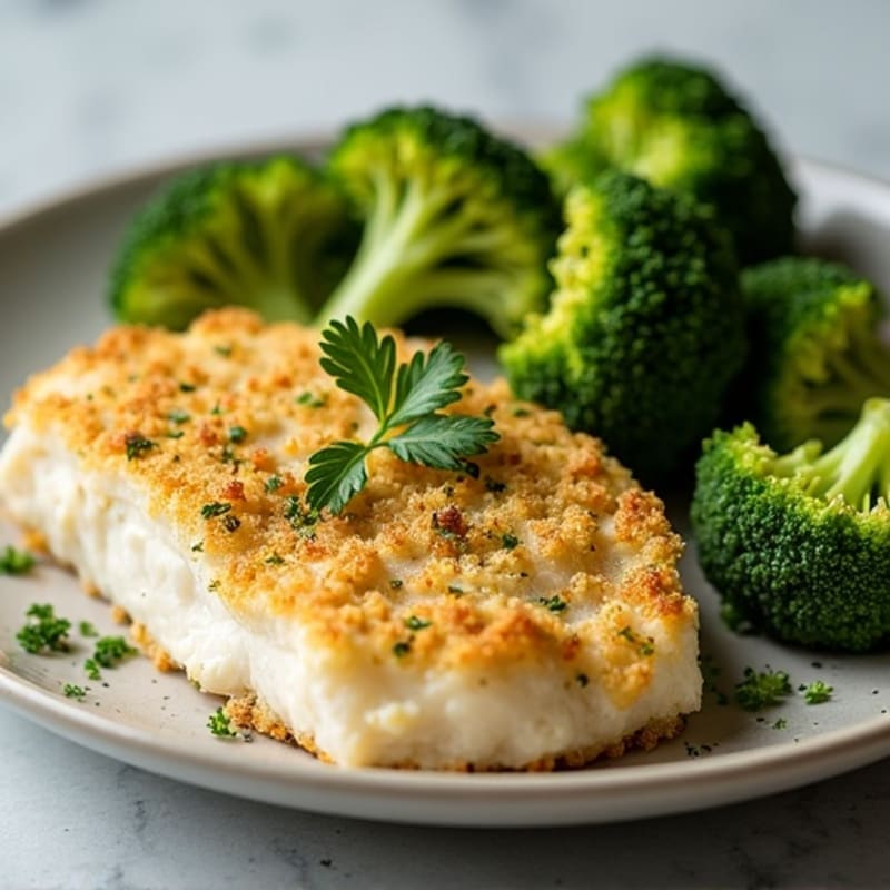 Herb-Crusted Baked Cod with Roasted Broccoli