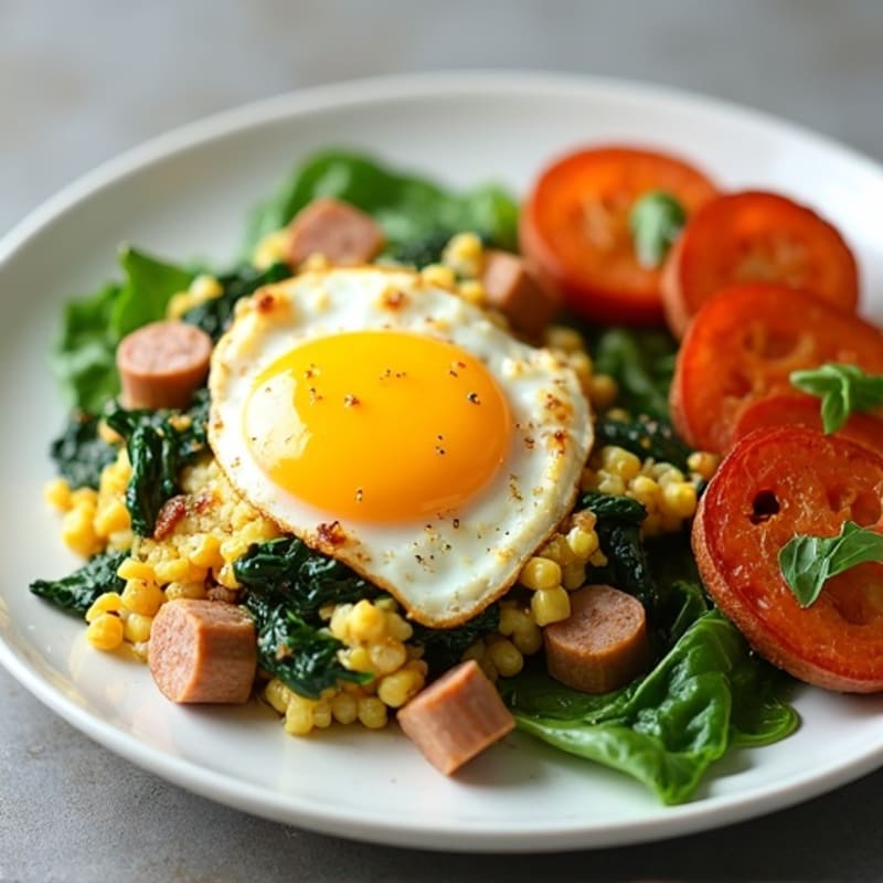 Egg White and Turkey Sausage Scramble with Spinach and Roasted Sweet Potatoes