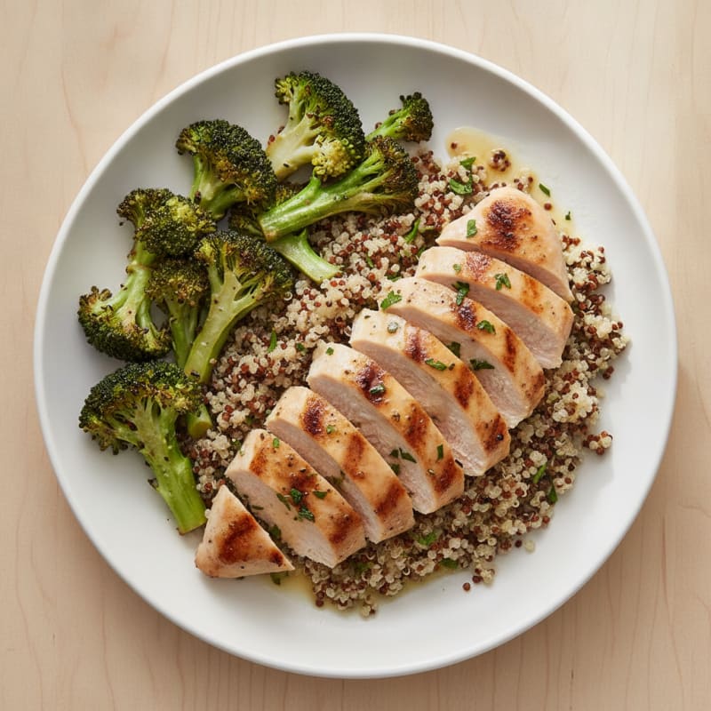 Grilled Chicken Breast with Quinoa and Roasted Broccoli