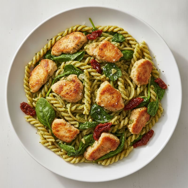 Pesto Chicken Linguine with Sun-Dried Tomatoes